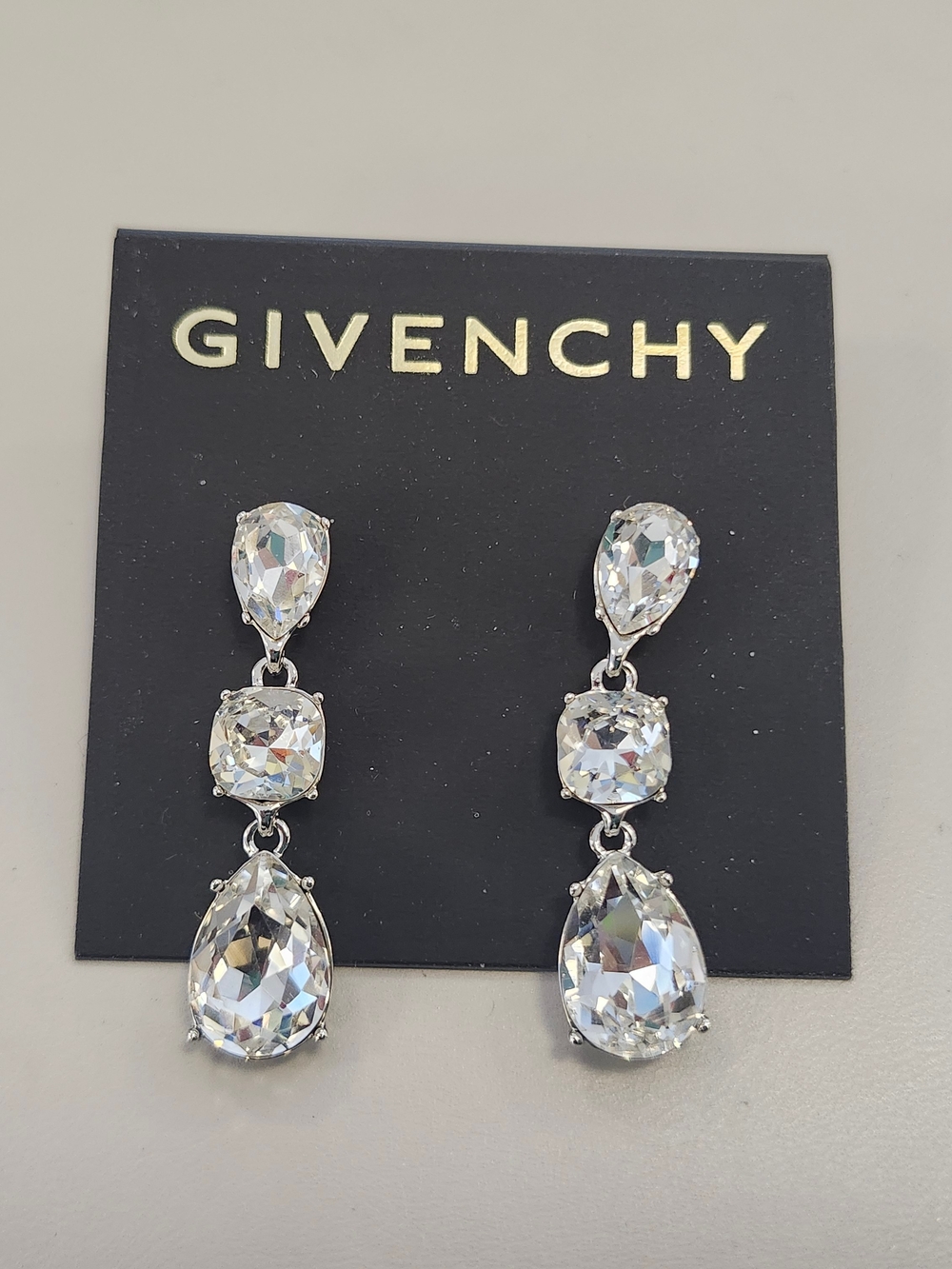 NWT Givenchy Silver-Tone Crystal Triple Drop Earrings
